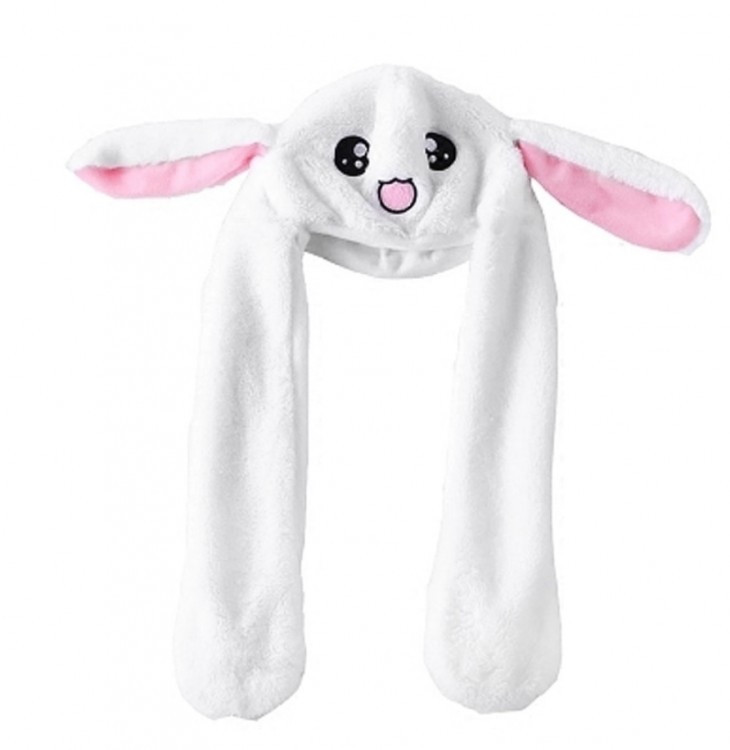 Шапка с подвижными ушами Зайка белая