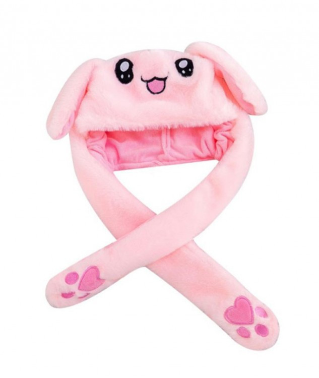 Шапка с подвижными ушами Зайка розовая