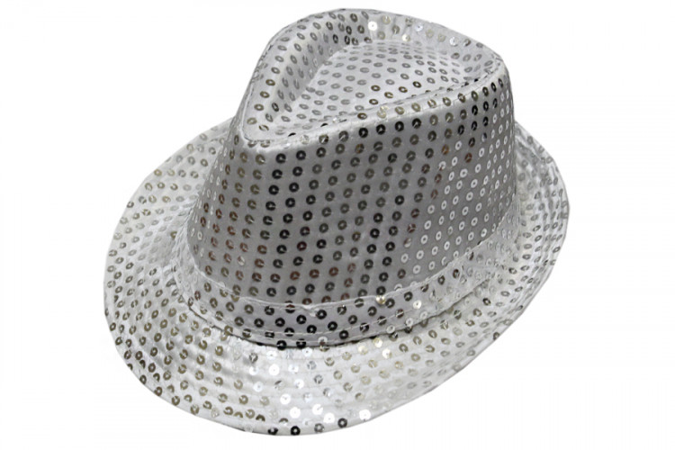 Шляпа блестящая с пайетками серебряная 