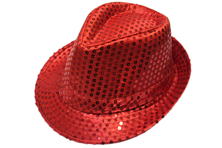 Шляпа блестящая с пайетками красная