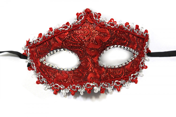 Маска венецианская кружевная красная
